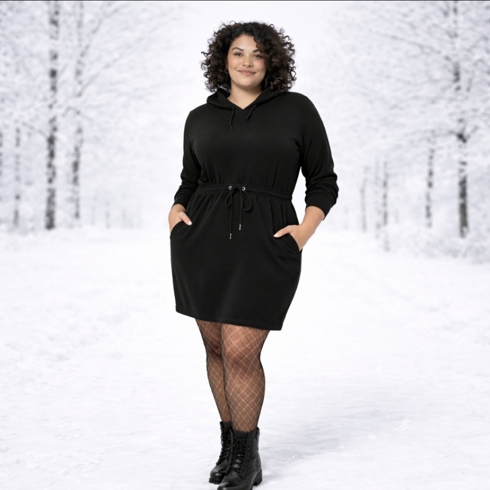 TORRID Black Super Soft Fleece Hooded Sweatshirt Dress w/ Pockets Size 2X